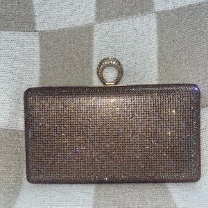 Brown and silver rhinestone clutch bag